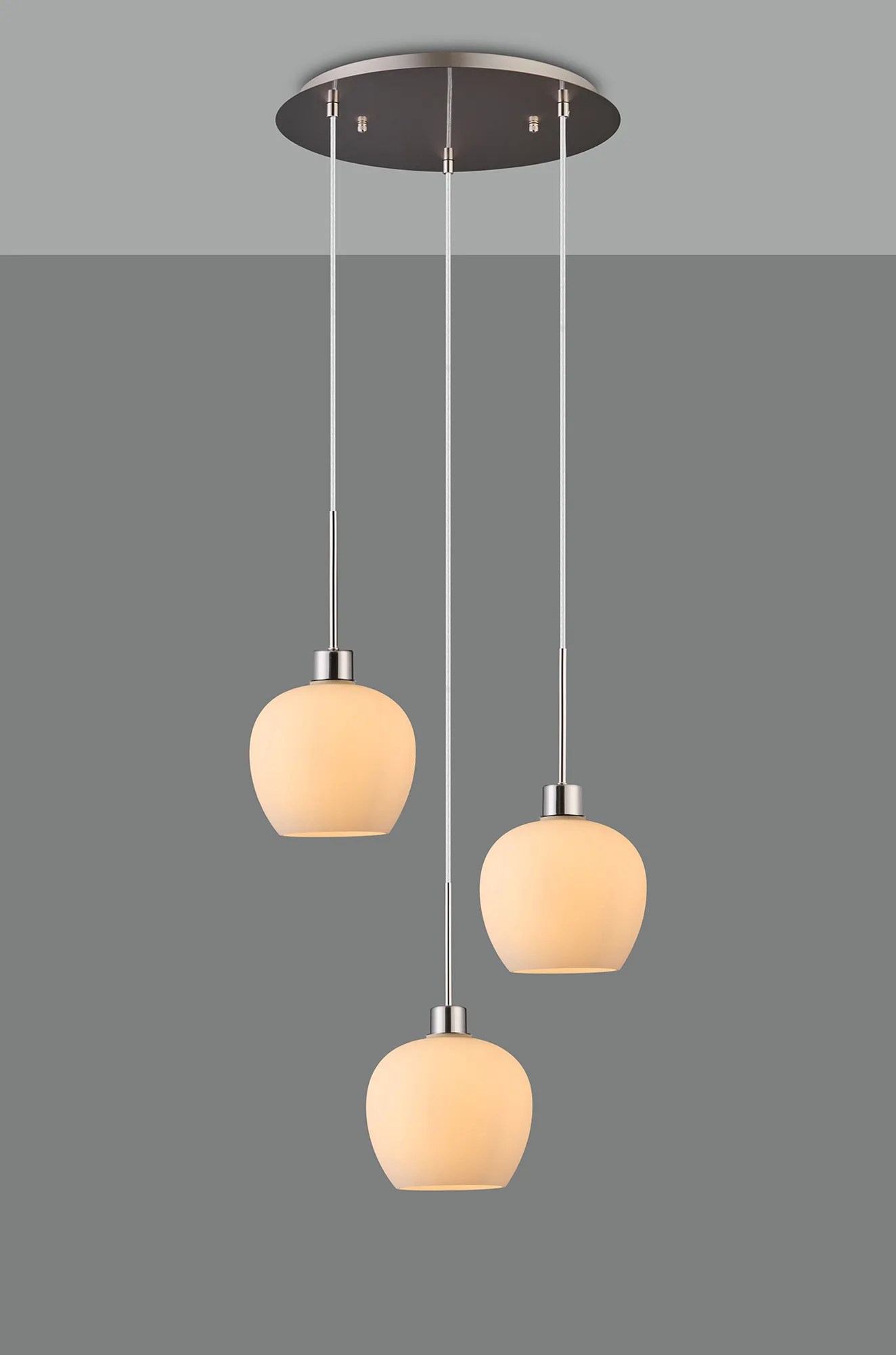 Lori 40cm Round Pendant, 3 Light Adjustable E27, Satin Nickel/Opal Wine Shades DK1371  Deco Lori Satin Nickel